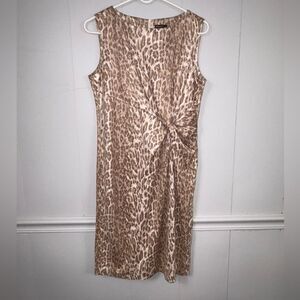 J. McLaughlin Faux Suede Midi Sheath Leopard Print Dress Size Medium Mob Wife
